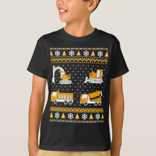 Construction Dump Trucks Bulldozer Ugly Christmas  T-Shirt