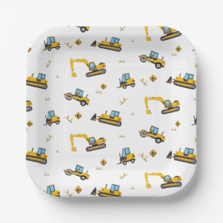 Construction Dump Trucks Pattern Any Age Birthday Paper Plate