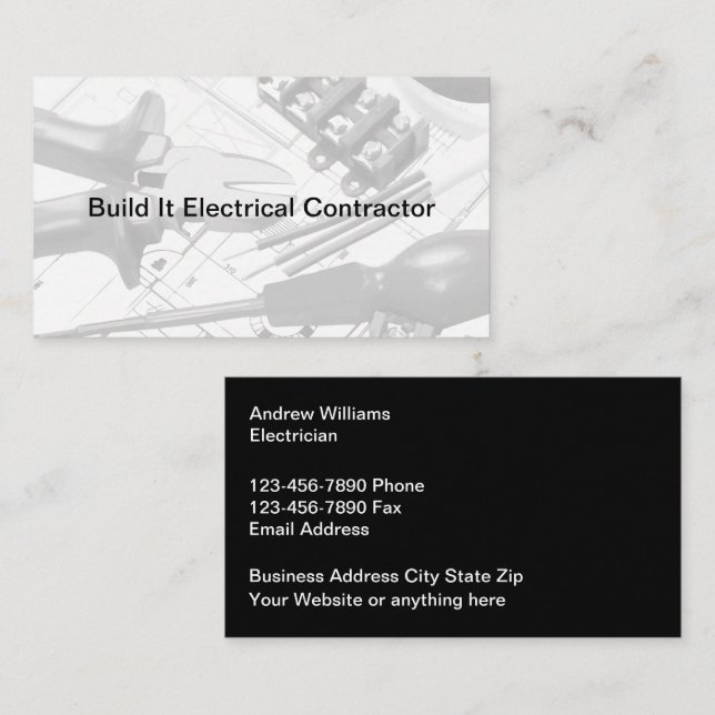 Construction Electrician Double Side Business Card (Front/Back)