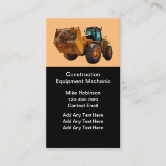 Construction Equipment Mechanic Business Card