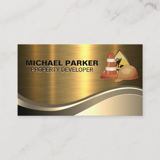 Construction Equipment | Metallic Gold Business Card (Front)