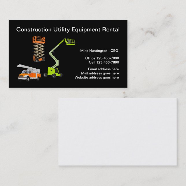 Construction Equipment Rental Business Card (Front/Back)