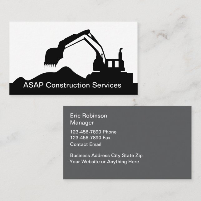 Construction Equipment Rental Excavating Theme Business Card (Front/Back)