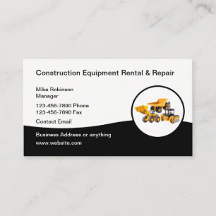 Construction Equipment Rental & Repair Services Business Card