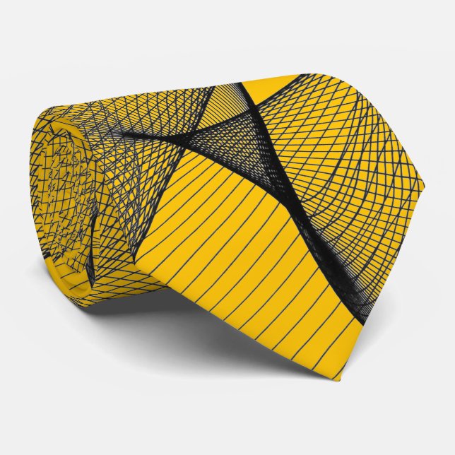 Construction Equipment Yellow & Grey "Spider Web" Tie (Rolled)