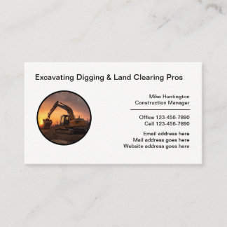 Construction Excavating Digging Land Clearing Business Card