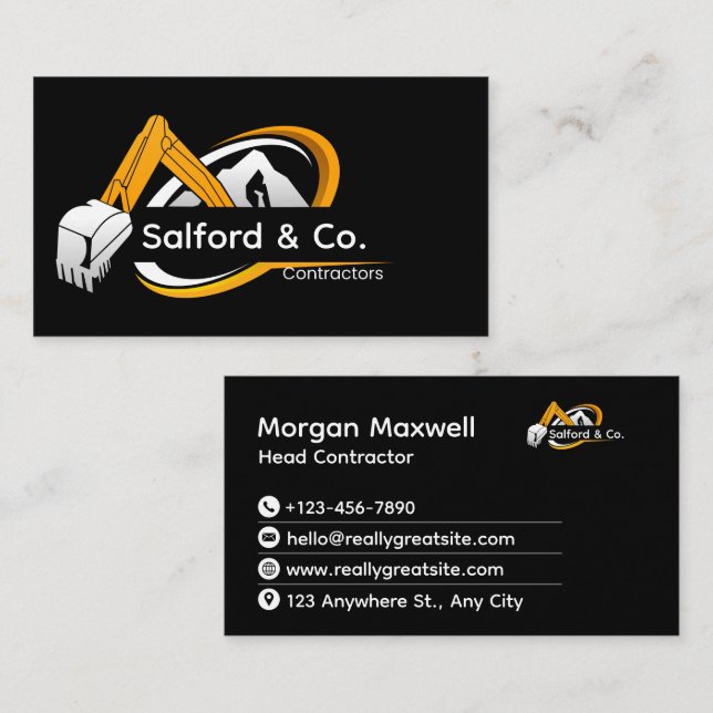 Construction Excavation Contractor Business Card (Front/Back)