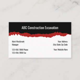 Construction Excavation Services Business Card