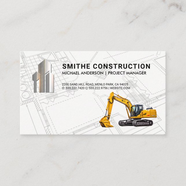 Construction Excavator | Commercial Buildings Logo Business Card (Front)