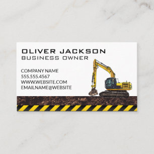 Construction Excavator Dirt Caution Business Card