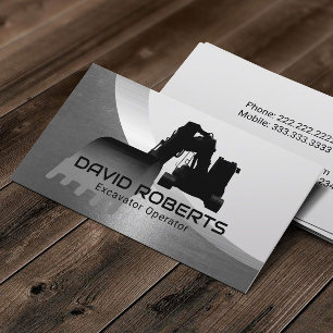 Construction Excavator Plant Operator Modern Metal Business Card