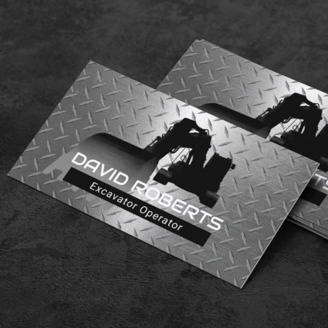 Construction Excavator Plant Operator Modern Metal Business Card (Creator Uploaded)