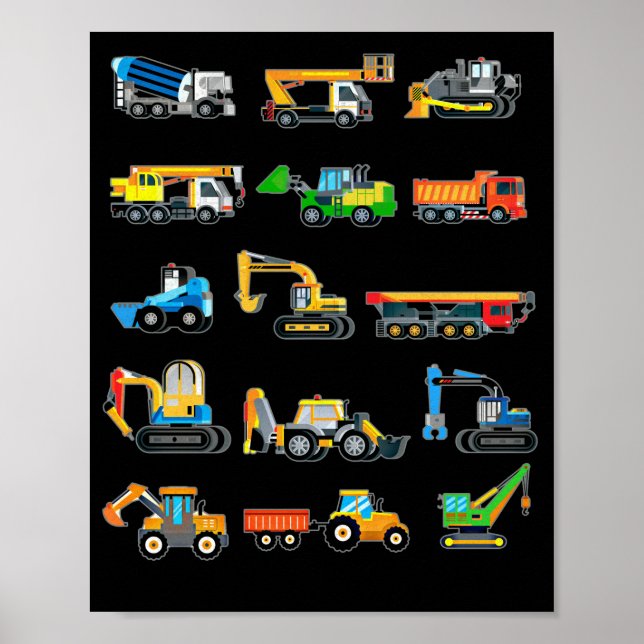 Construction Excavator Vehicles machinery Poster (Front)