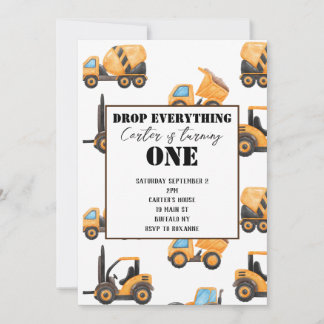 Construction First Birthday Invitation