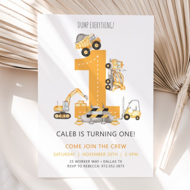 Construction First Birthday Invitation (Creator Uploaded)