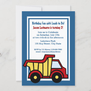 Construction Fun Birthday Dump Truck Invitation