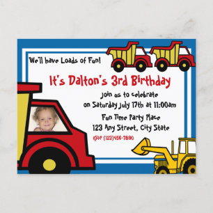 Construction Fun/ Dump Truck Photo Invitation Postcard