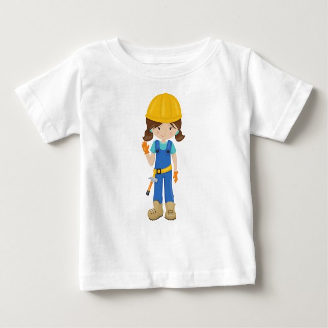 Construction Girl, Brown Hair, Cute Girl, Hammer Baby T-Shirt (Front)