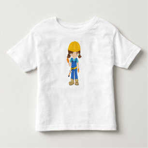 Construction Girl, Brown Hair, Cute Girl, Hammer Toddler T-Shirt