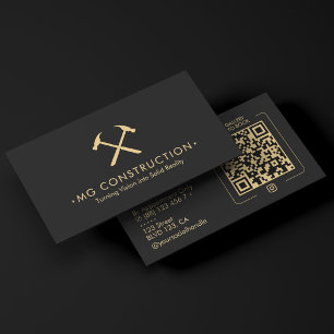 Construction Hammer General Contractor Black Business Card