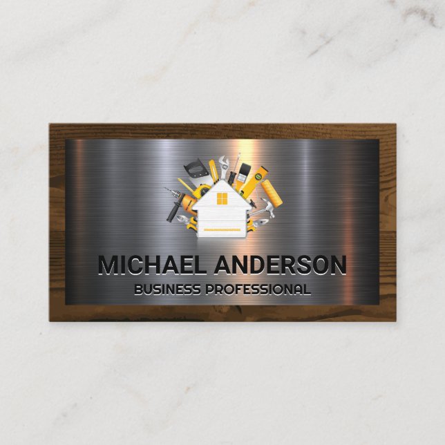 Construction Hand Tools | Aluminium Metal | Wood  Business Card (Front)