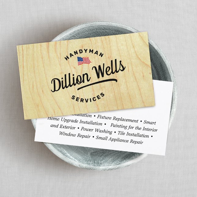 Construction Handyman Carpenter  American Flag  Business Card (Creator Uploaded)
