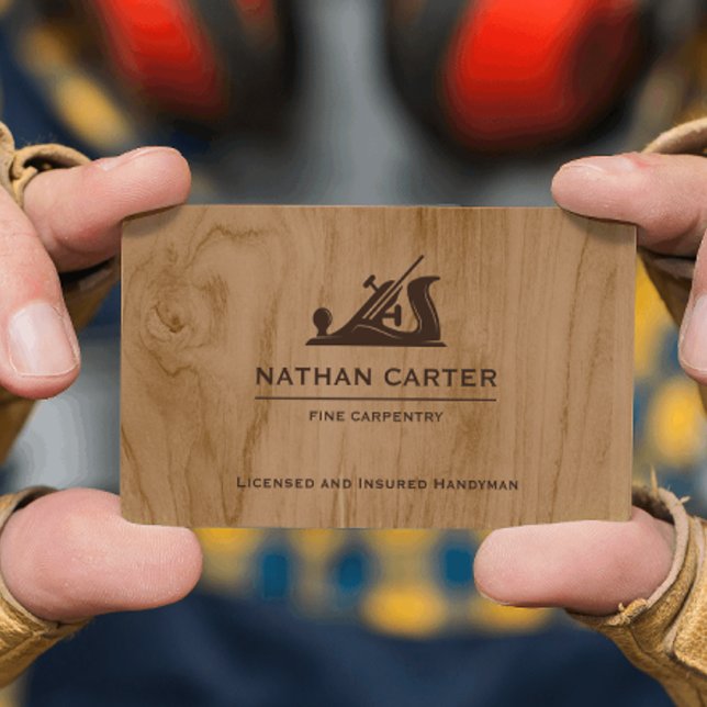  Construction Handyman Carpenter Jack Plane Wood Business Card (Creator Uploaded)