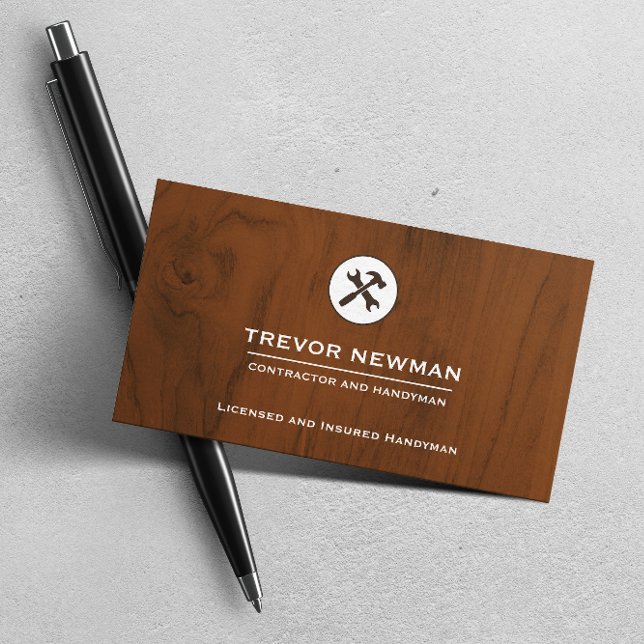 Construction Handyman Carpenter Tools Wood White Business Card (Creator Uploaded)