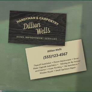 Construction Handyman Carpentry Dark Wood Business Card