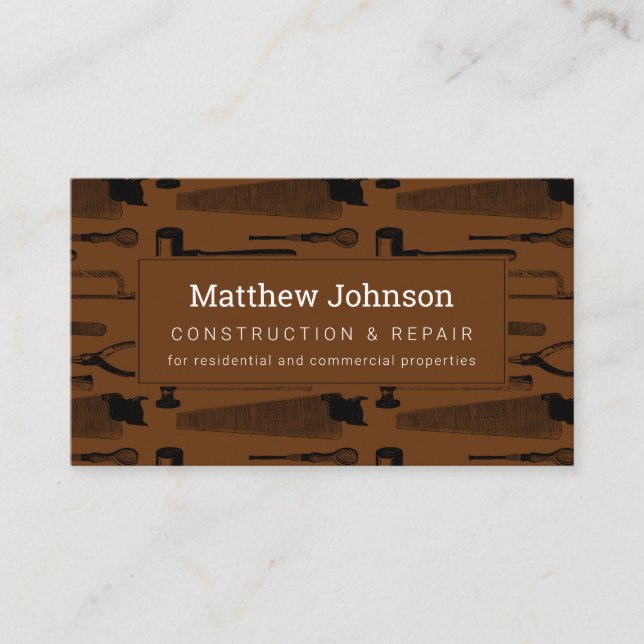Construction Handyman Professional Brown Business Card (Front)