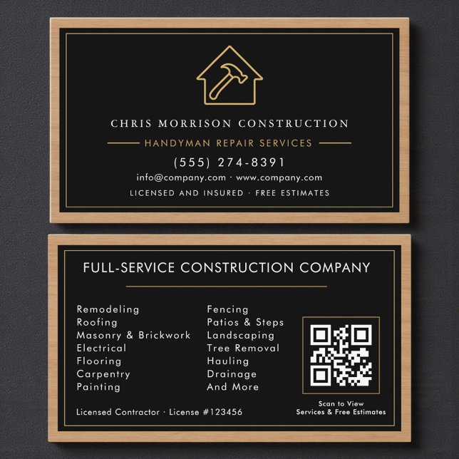 Construction & Handyman QR Code Wood Business Card (Creator Uploaded)