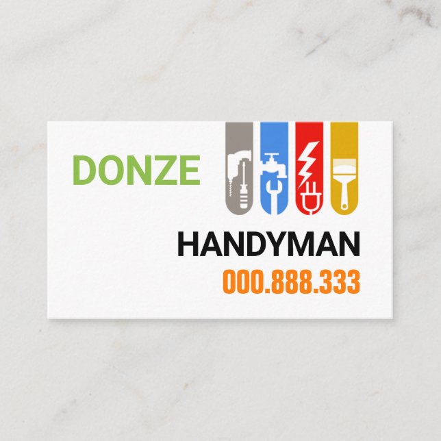 Construction Handyman Tools Tab Business Card (Front)