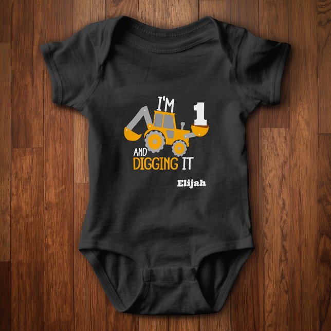 Construction Happy Birthday Digging It Age Name v2 Baby Bodysuit (Creator Uploaded)