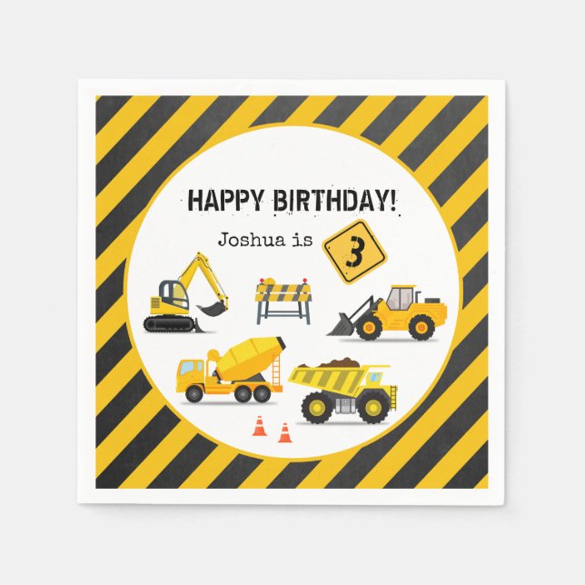 Construction Happy Birthday Kids Any Age Napkin (Front)