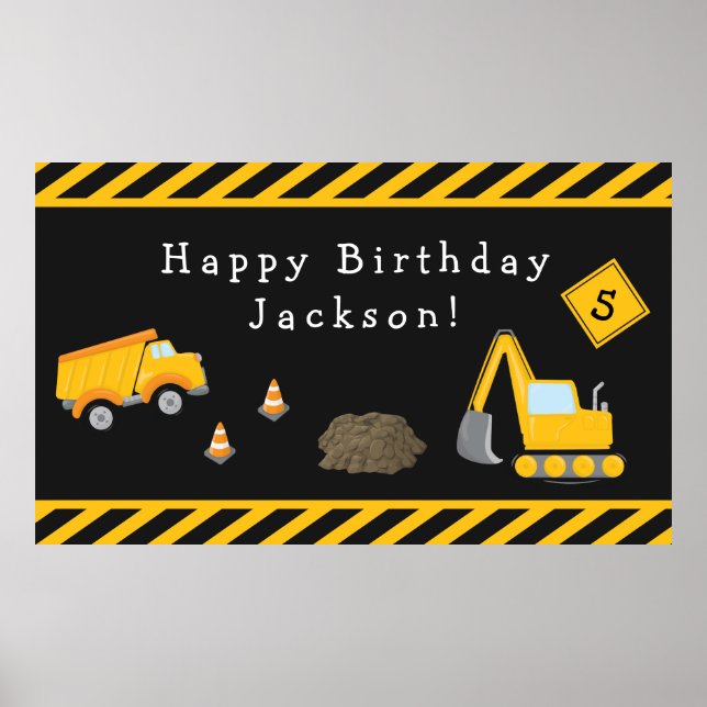 Construction Happy Birthday with Age Boy Poster (Front)
