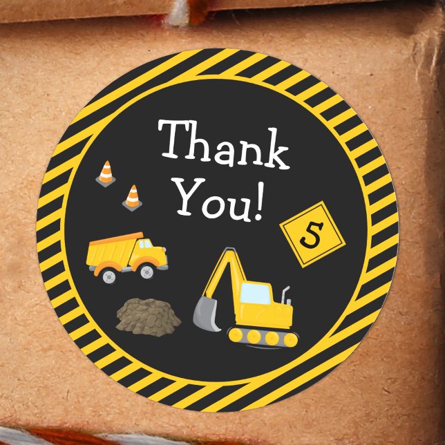 Construction Happy Birthday with Age Boy Thank You Classic Round Sticker (Creator Uploaded)