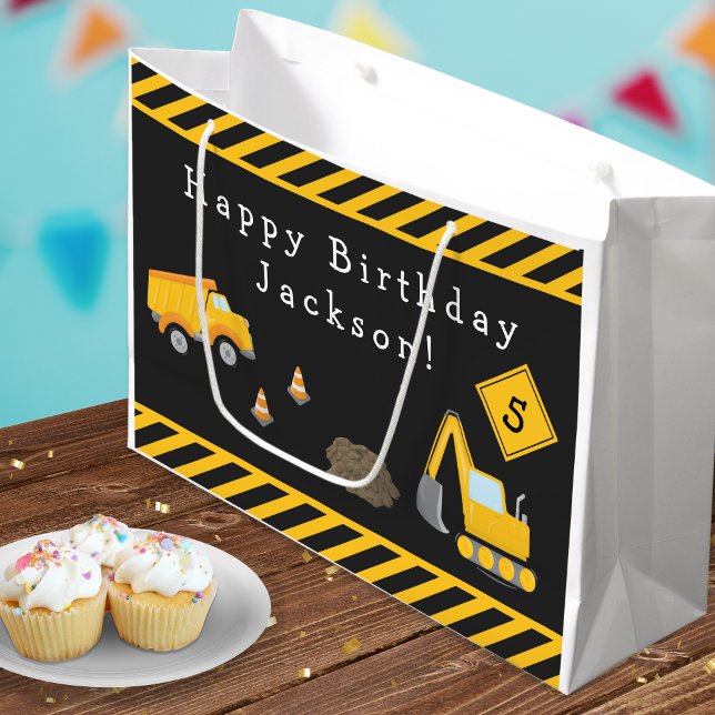 Construction Happy Birthday with Name and Age Boy Large Gift Bag (Creator Uploaded)