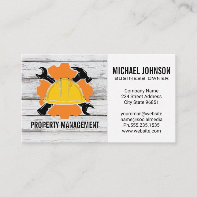 Construction Hard Hat and Tools | Blue Collar Business Card (Front)