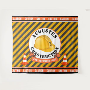 Construction Hard Hat Black & Yellow 1st Birthday Tapestry