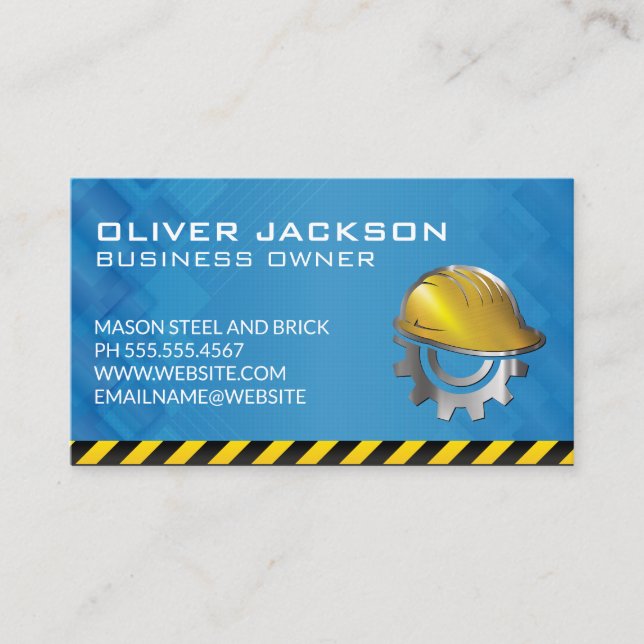 Construction Hard Hat Logo | Builder Business Card (Front)