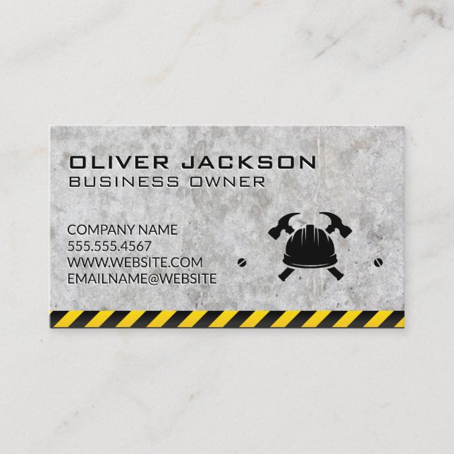 Construction Hard Hat Logo | Concrete Caution Business Card (Front)