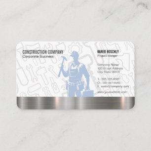 Construction Hardhat Metallic Gear Blue Collar Business Card