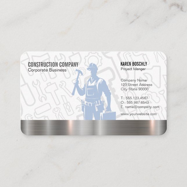 Construction Hardhat Metallic Gear | Blue Collar Business Card (Front)