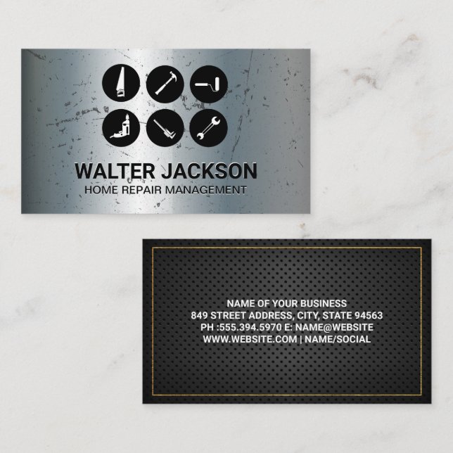 Construction Hardware Tools | Grungy Scratched Business Card (Front/Back)