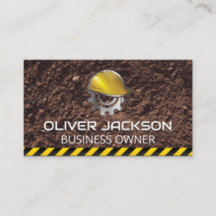 Construction Hat Gears Logo Dirt Caution Business Card