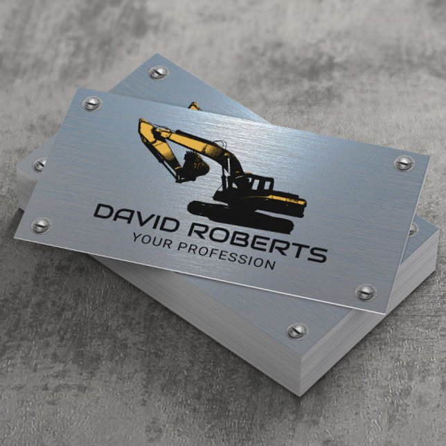 Construction Heavy Equipment Operator Blue Metal Business Card (Creator Uploaded)