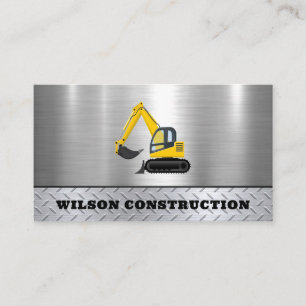 Construction Heavy Machinery Backhoe Metallic Business Card