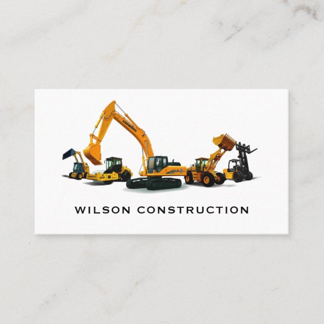 Construction Heavy Machinery Contractor Business Card (Front)
