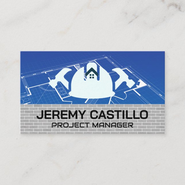 Construction Home Repair | Blue Prints Business Card (Front)