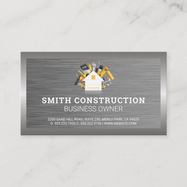 Construction | Home Repair Tools | Steel Texture Business Card (Front)